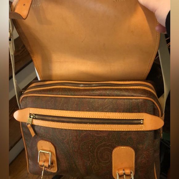 K ETRO Paisley Briefcase Laptop Crossbody Shoulder Bag Front Flap Buckle Closure - Picture 4 of 17